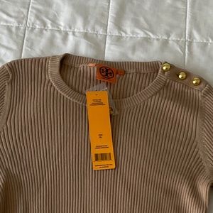 Tory Burch Tan Sweater with gold buttons